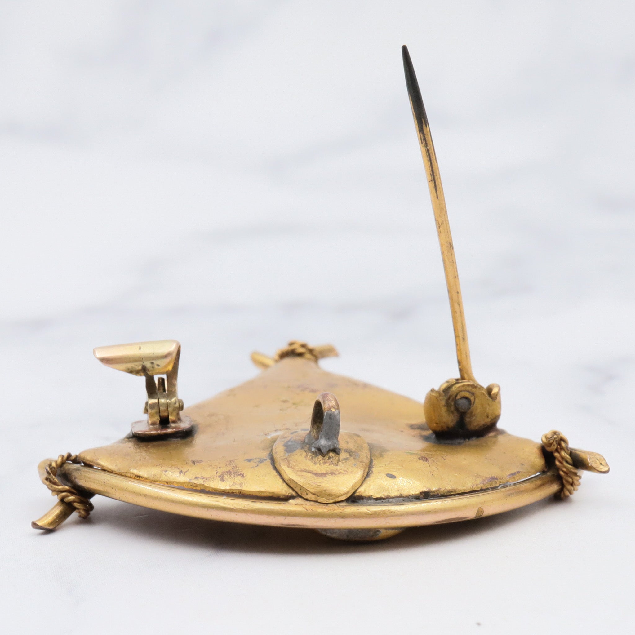 Antique victorian pinch back and enamel flower vase brooch